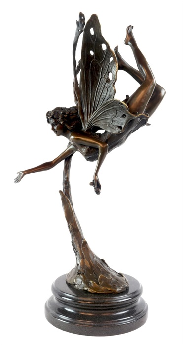 Fairy Flying Bronze Sculpture On Marble Base